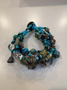 Southwestern Turquoise & Sterling Silver Treasure Charm Bracelet Western Cowboy